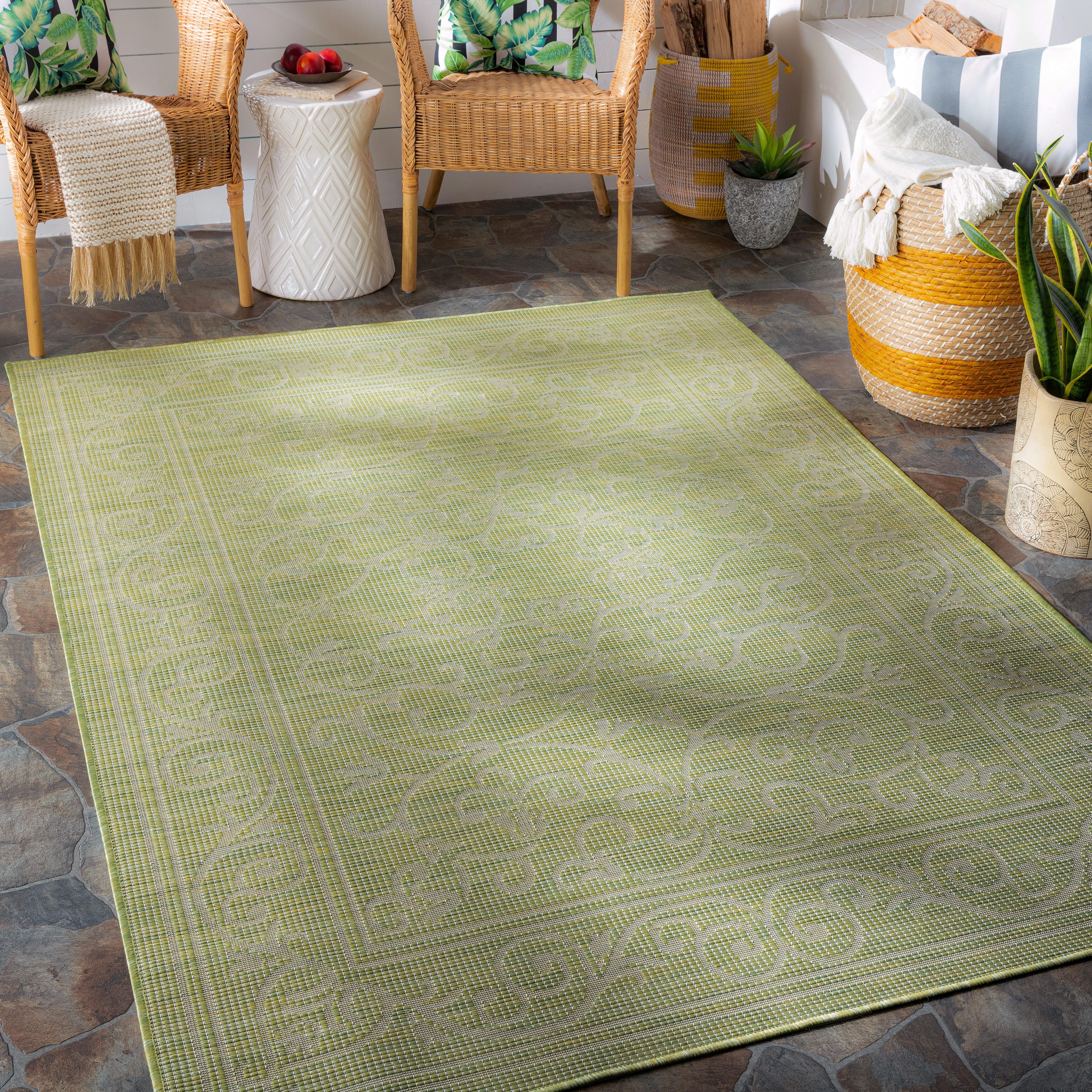 Pasadena Beige Outdoor 2'6" x 4' Machine Woven Rug - Image 1