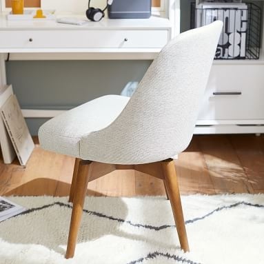 west elm x pbt Mid-Century Swivel Desk Chair, Boucle Twill Stone + Pecan Wood Base, In-Home Delivery - Image 2