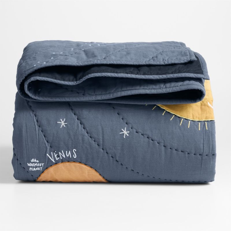 Outer Space Navy Blue Organic Cotton Kids Full/Queen Quilt - Image 6
