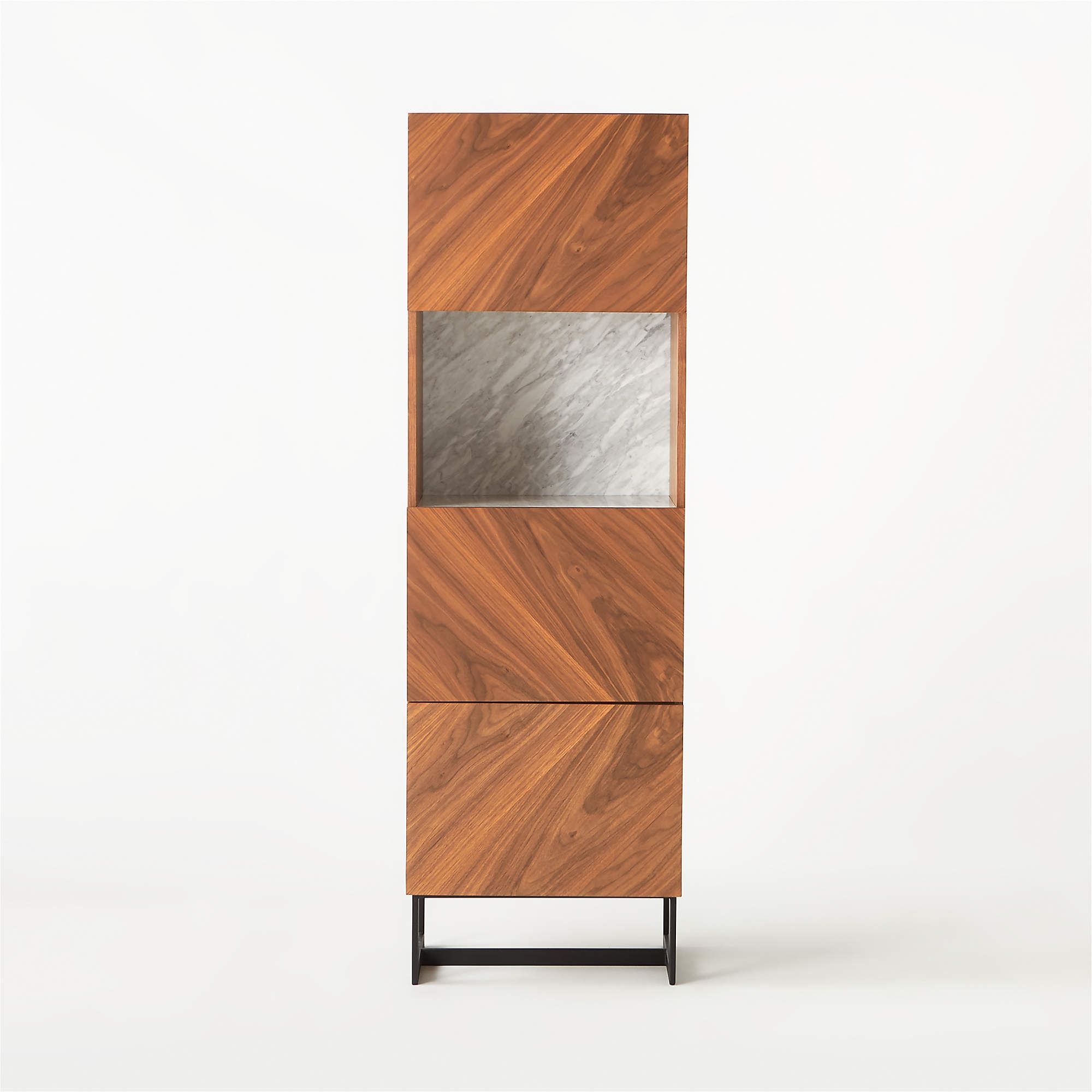 Suspend Tall Bar Cabinet, White Marble & Walnut - Image 0