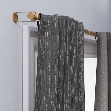 Belgian Linen Graduated Stripe Curtain, Pewter + Stone White, 48"x108" - Image 2