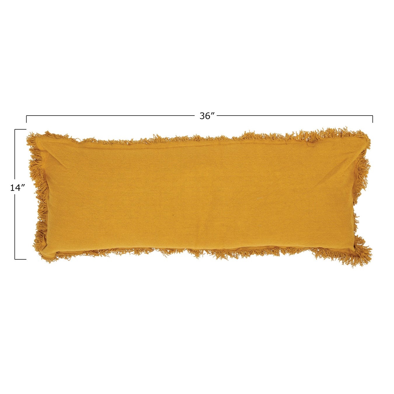 Rectangle Lumbar Pillow with Fringe, Mustard Cotton, 36" x 14" - Image 4
