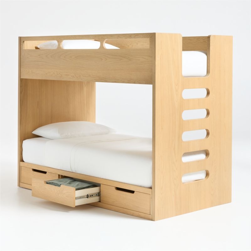 Bridgeman Natural Oak Wood Kids Twin Bunk Bed with Storage Trundle - Image 6