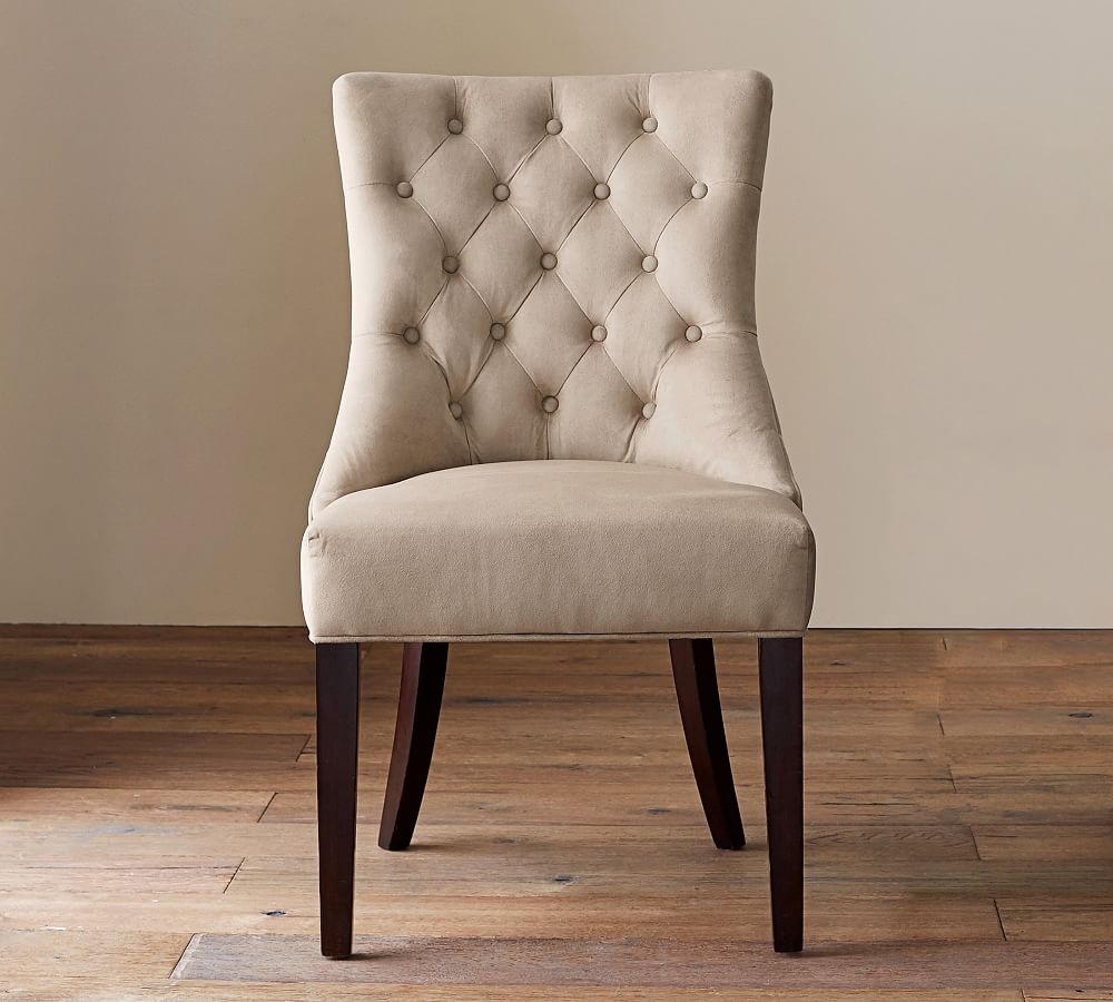 Hayes Upholstered Tufted Dining Side Chair, Gray Wash Frame, Performance Heathered Velvet Olive - Image 0