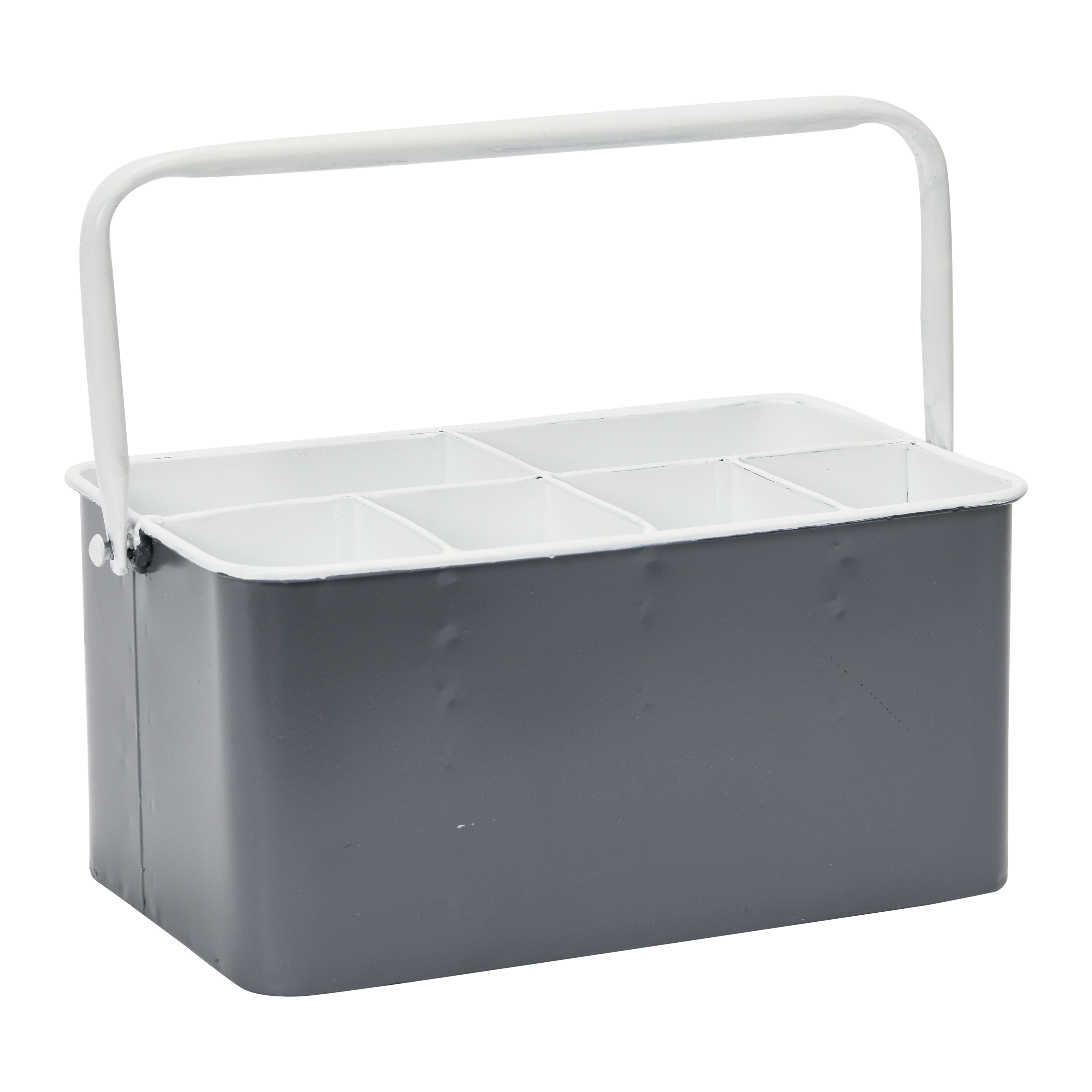 Metal Caddy with 6 Compartments and Handle, Grey - Image 0