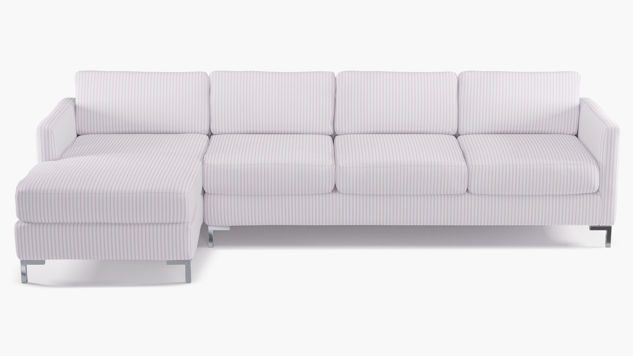 Modern Sectional, Left Facing, Pink Classic Ticking Stripe, Chrome L Leg - Image 0