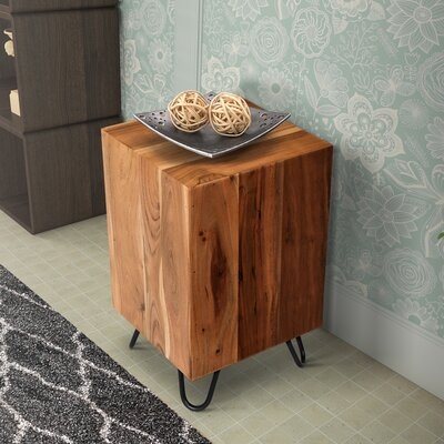 18 Inch Wooden Accent Bedside End Table With Metal Hairpin Legs, Brown And Black - Image 0