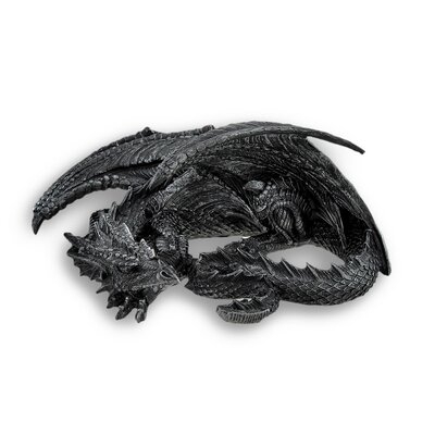 Marisol Somasaurus Metallic Black Gothic Sleeping Dragon Statue 12 In. - Image 0