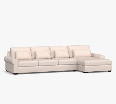Big Sur Roll Arm Upholstered Deep Seat Left Arm Grand Sofa with Double Chaise Sectional and Bench Cushion, Down Blend Wrapped Cushions, Performance Heathered Tweed Graphite - Image 3