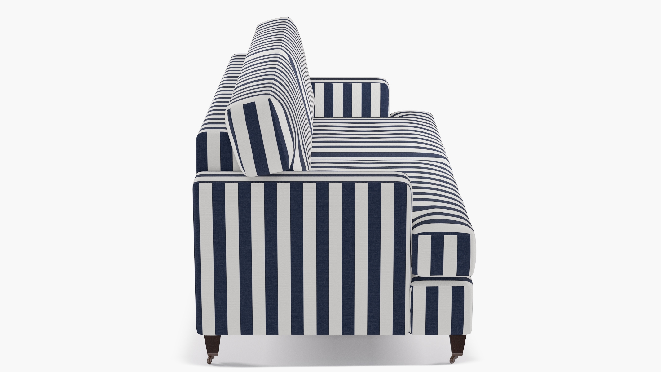 Classic Sofa, Navy Cabana Stripe, Espresso with Antique Brass Caster - Image 2