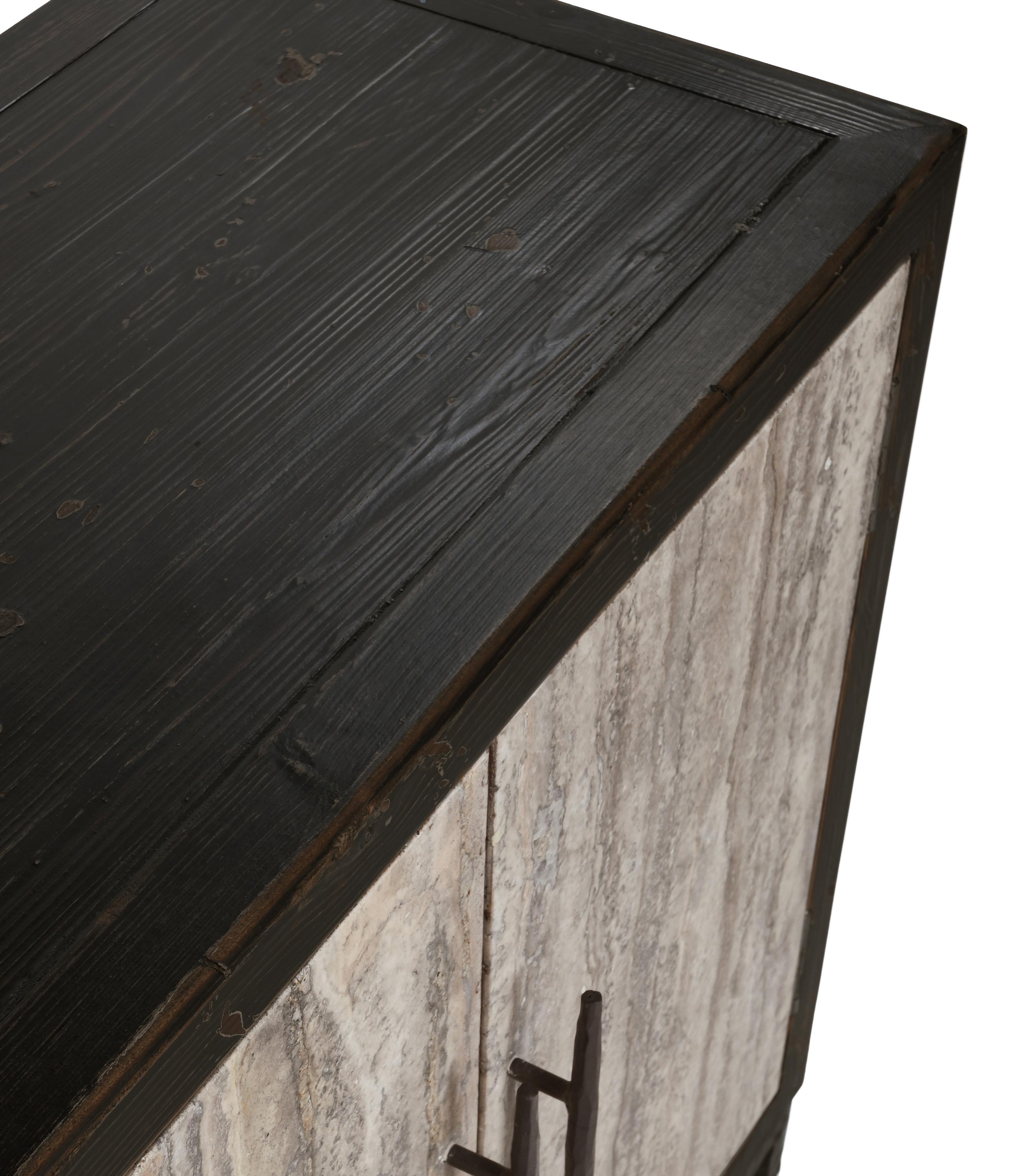 Lisbon Reclaimed Pine 6Dr Cabinet Weathered Black/Travertine - Image 6