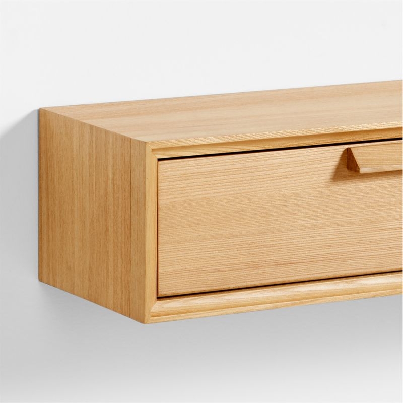 Elias Natural Wood Floating Shelf with Drawer - Image 4