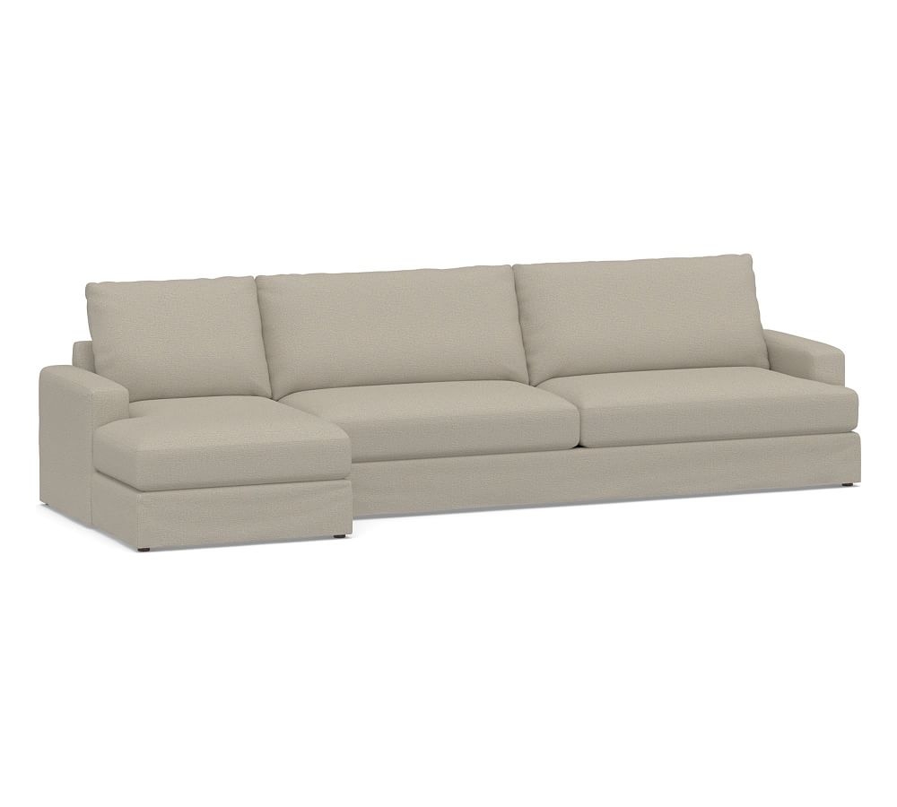 Canyon Square Arm Slipcovered Right Arm Sofa with Chaise Sectional, Down Blend Wrapped Cushions, Performance Boucle Fog - Image 0