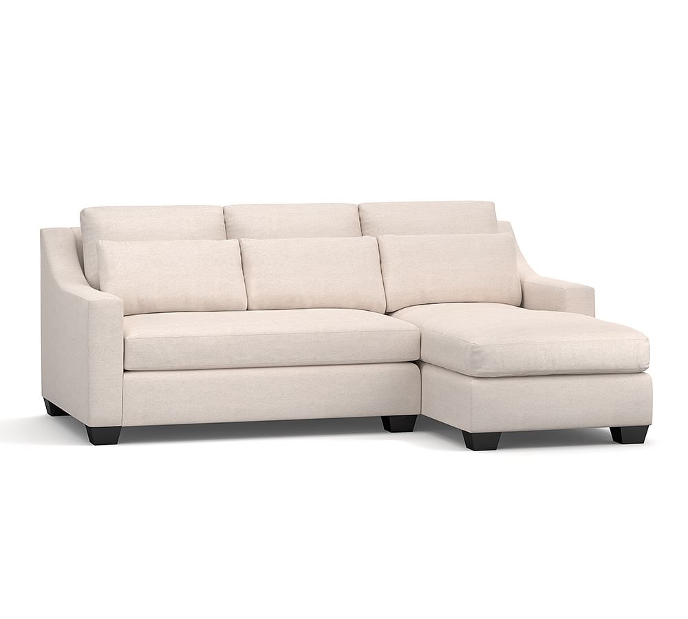 York Slope Arm Upholstered Deep Seat Right Arm Loveseat with Chaise Sectional and Bench Cushion, Down Blend Wrapped Cushions, Performance Heathered Basketweave Alabaster White - Image 0