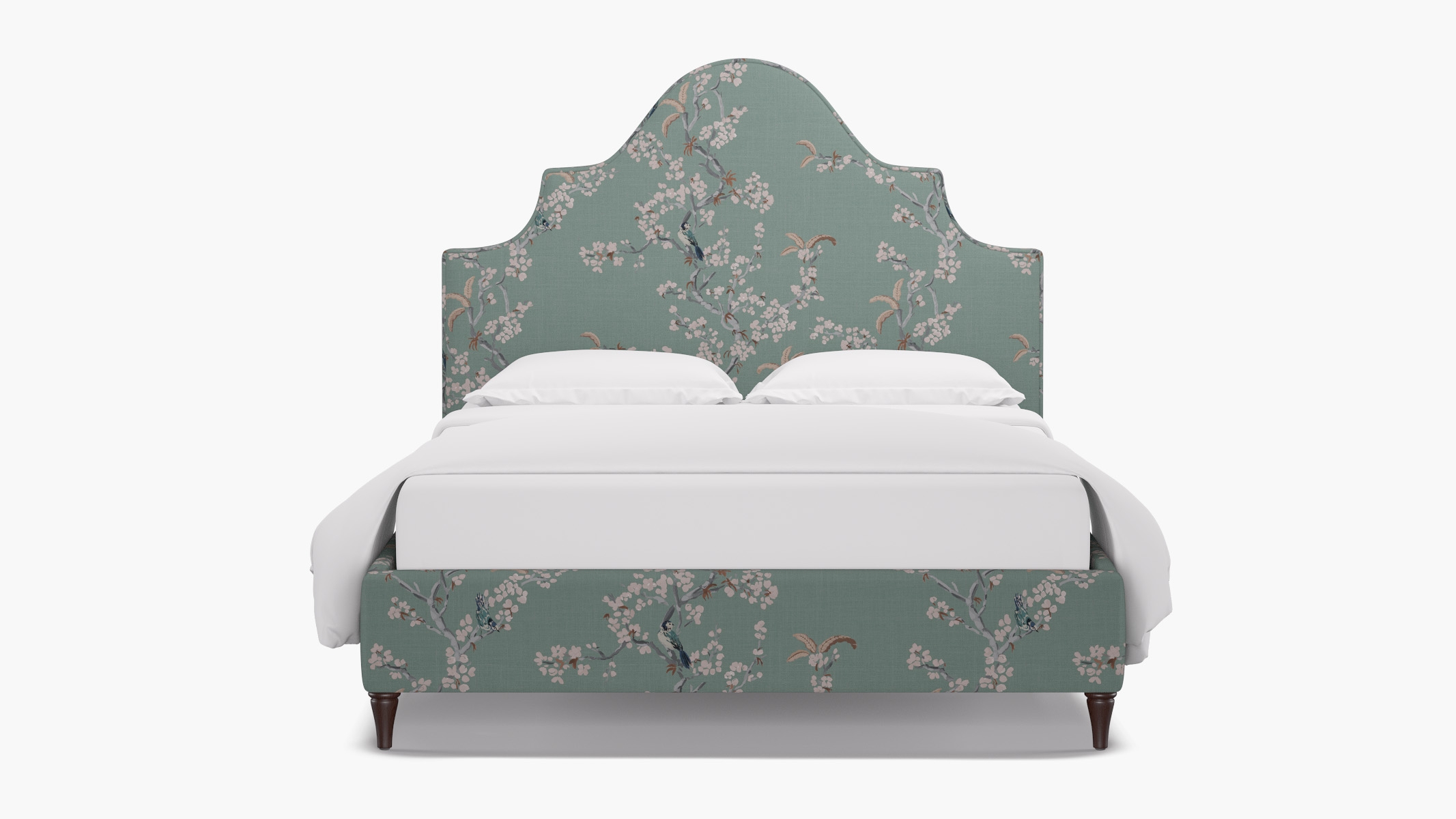 Statement Bed, Mint Cherry Blossom, Espresso Decorative Tapered Leg, Twin - Image 0