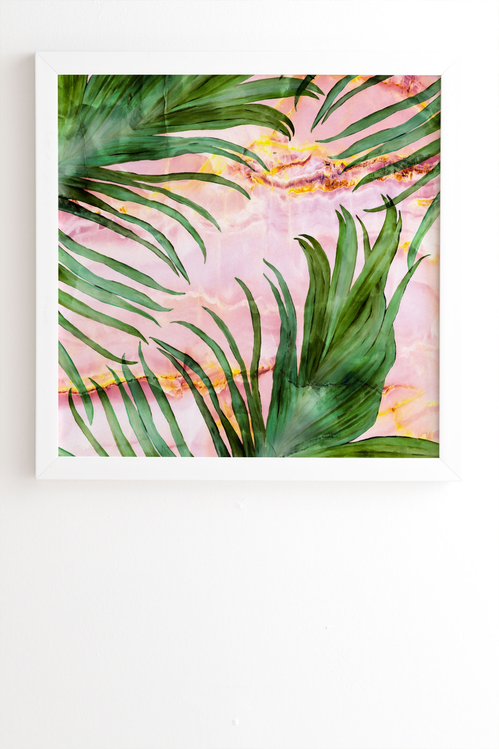 Palm Leaf On Marble 01 by Marta Barragan Camarasa - Framed Wall Art Basic White 8" x 9.5" - Image 1