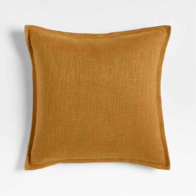 Moroccan Ocher 20x20 Organic Laundered Linen Throw Pillow with Down-Alternative Insert - Image 0