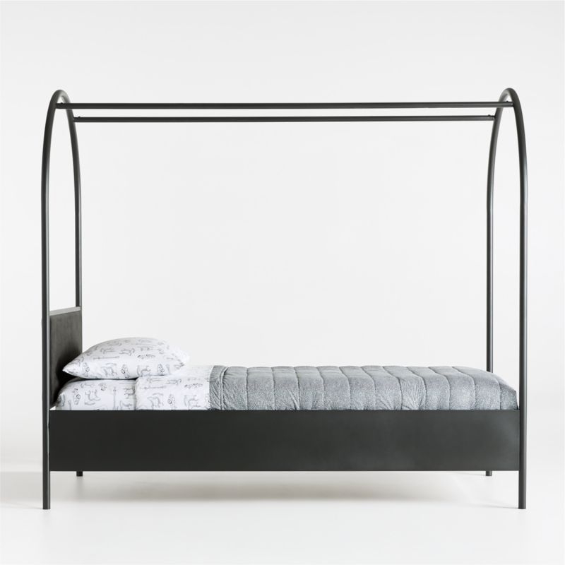Canyon Arched Twin Black Canopy Bed with Upholstered Headboard - Image 4