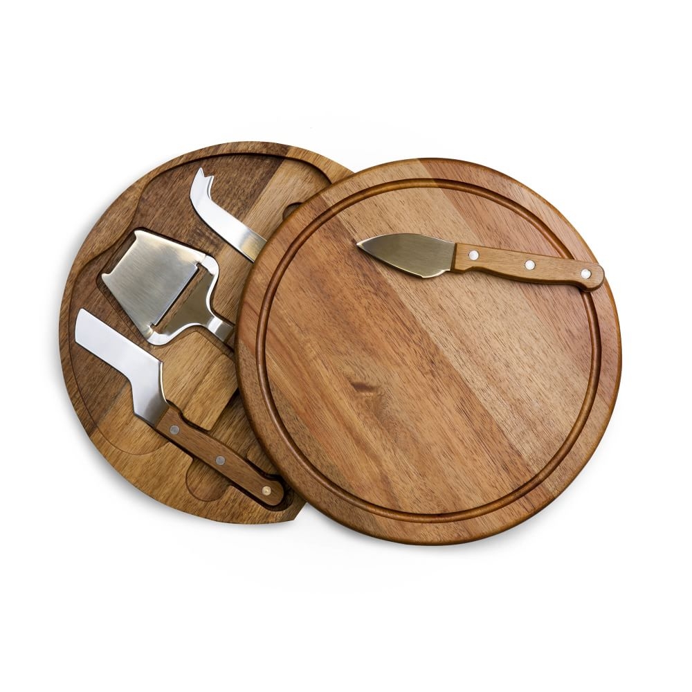 Modern Acacia Wood Round Cheese Board Set - Image 0