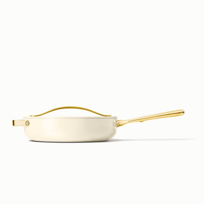 Caraway ® Cream Ceramic Non-Stick 4.5-Qt. Sauté Pan with Gold Hardware - Image 6