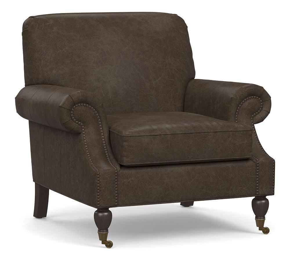 Brooklyn Leather Armchair, Polyester Wrapped Cushions, Statesville Wolf Gray - Image 0