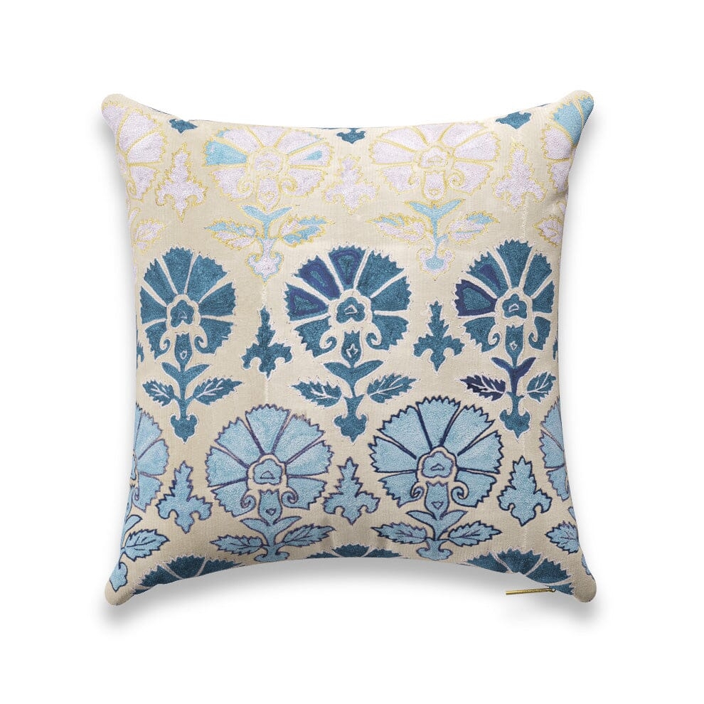 Blue Daisy Suzani Pillow by St. Frank | Black | 22" W x 22" H | Cotton/Silk/Linen - Image 0