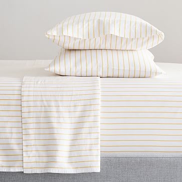 Organic Washed Cotton Simple Stripe Sheet Set, Twin, Black + White - Image 1