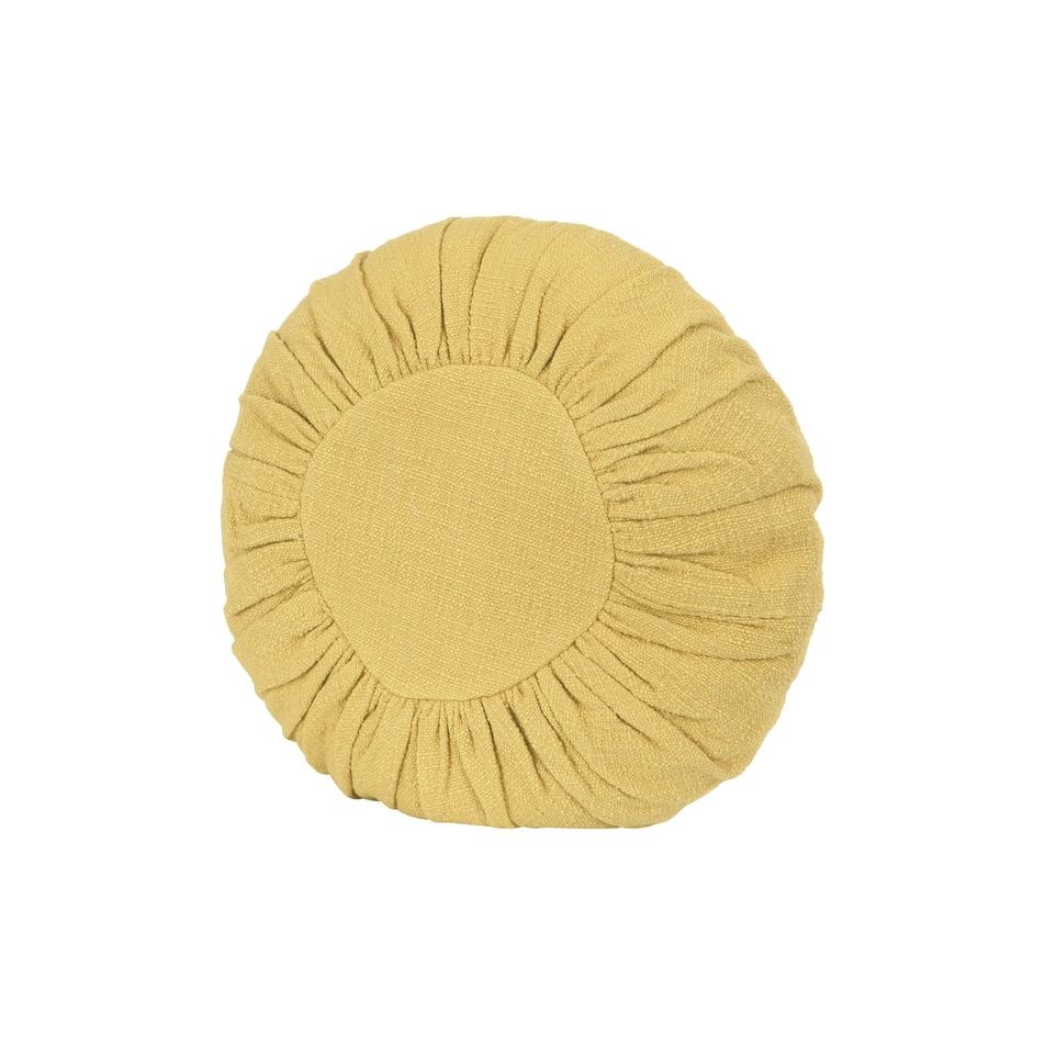 Round Pillow with Gathered Design, Mustard Cotton, 18" - Image 5