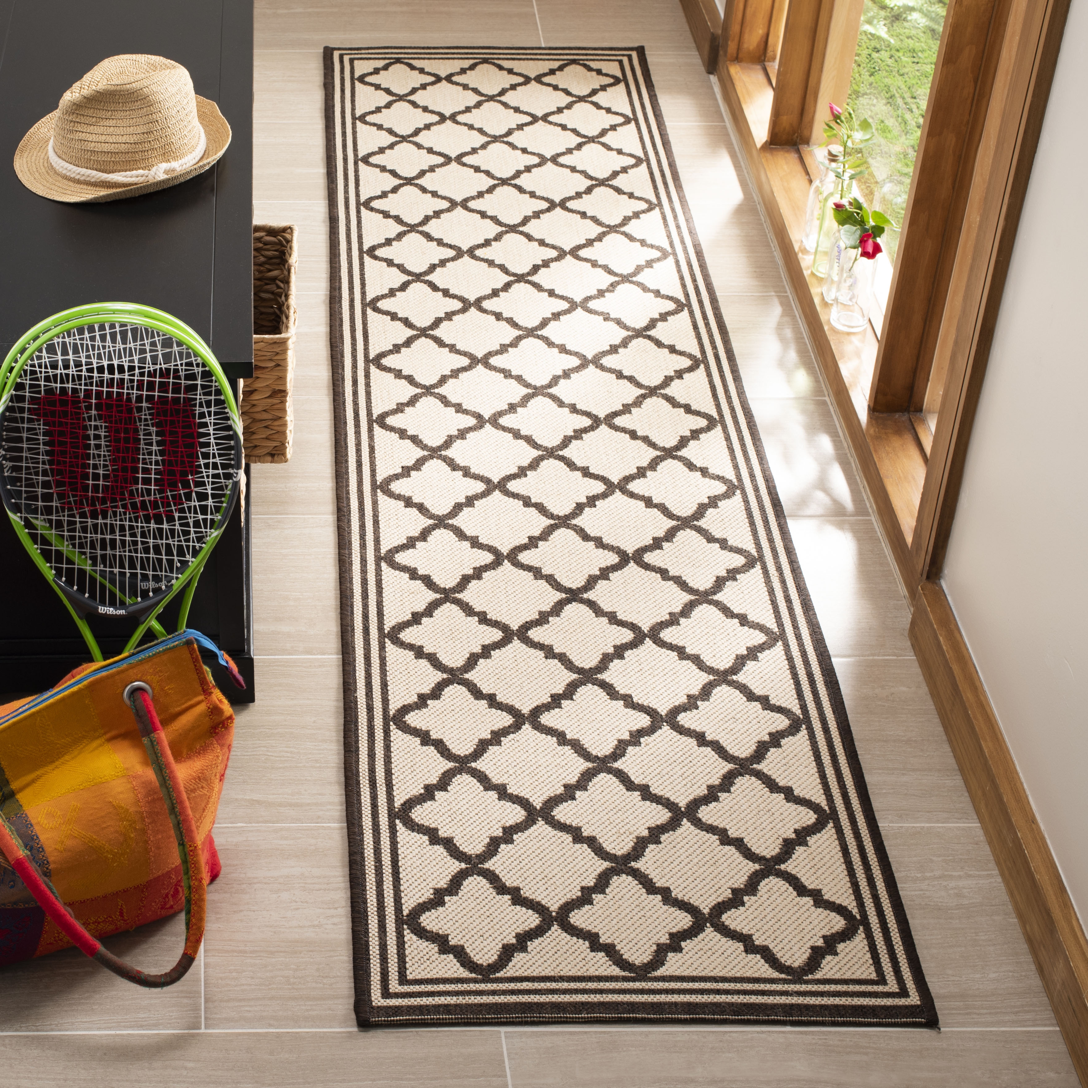 Arlo Home Indoor/Outdoor Woven Area Rug, LND121B, Natural/Brown,  2' X 8' - Image 1