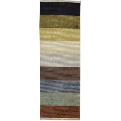One-of-a-Kind Hand-Knotted 3' x 9' Runner Wool/Viscose Area Rug in Light Gray/Brown/Black - Image 0
