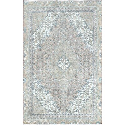 5'3"X8' Brown Clean Pure Wool Bohemian Worn Down Vintage Look Persian Tabriz Mahi Medallion Design Hand Knotted Oriental Rug 703D948B78A84CA0A18115AD101F5700 - Image 0