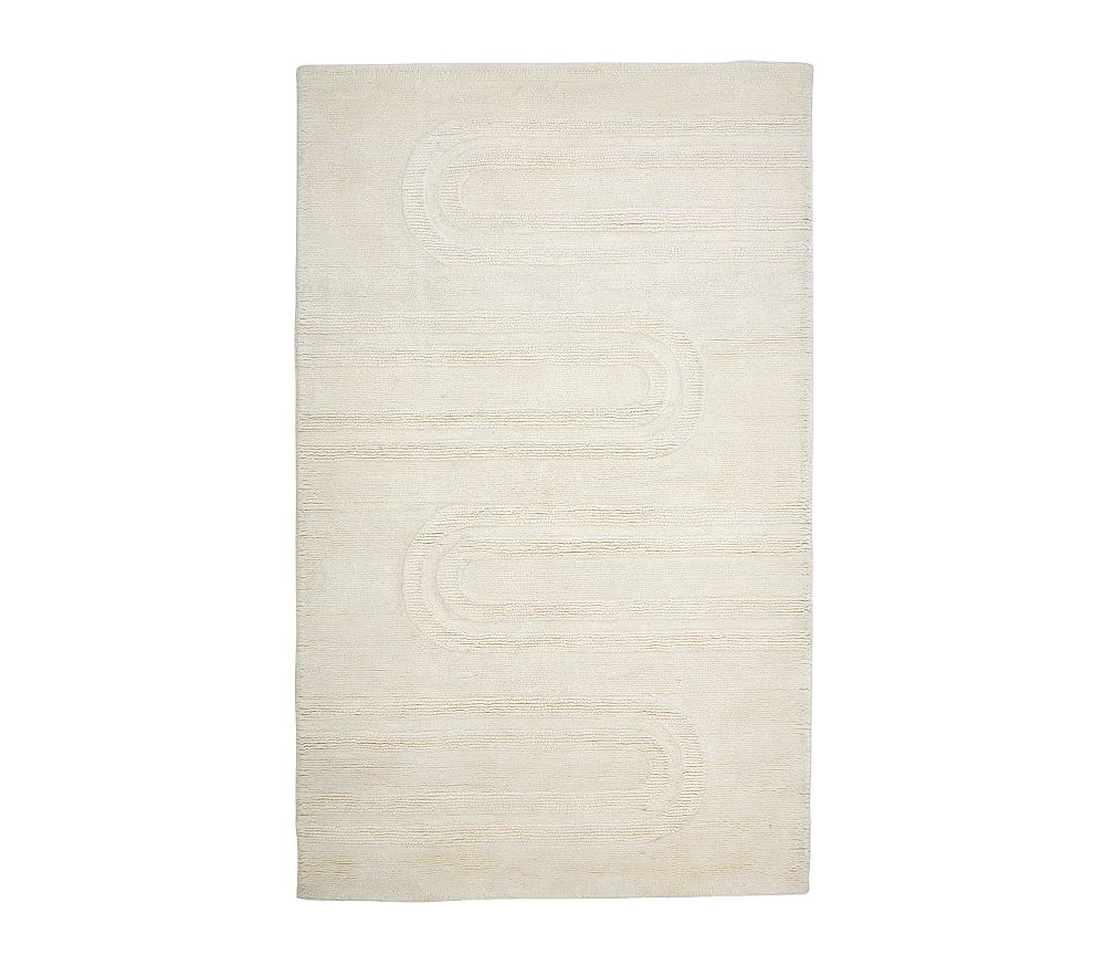 Carved Arches Natural Wool Rug, 5x8 Feet, Natural - Image 0