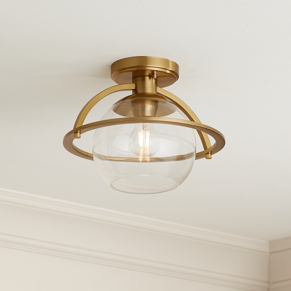 Possini Euro Oblys 12" Wide Warm Brass Ceiling Light - Image 0