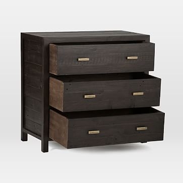 Modern Mixed Reclaimed Wood 3-Drawer Dresser, Dark Carbon - Image 1