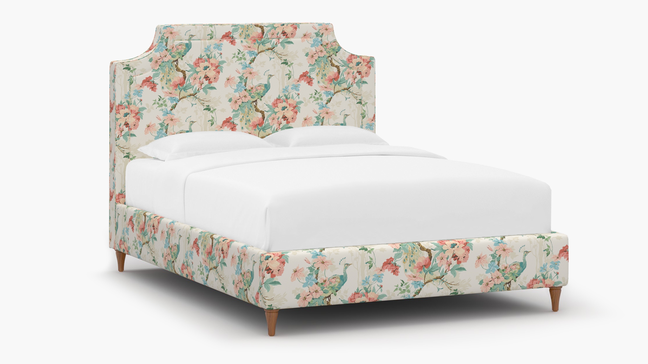 Deco Bed, Rose Peacock Park, Walnut Decorative Tapered Leg, Twin - Image 1