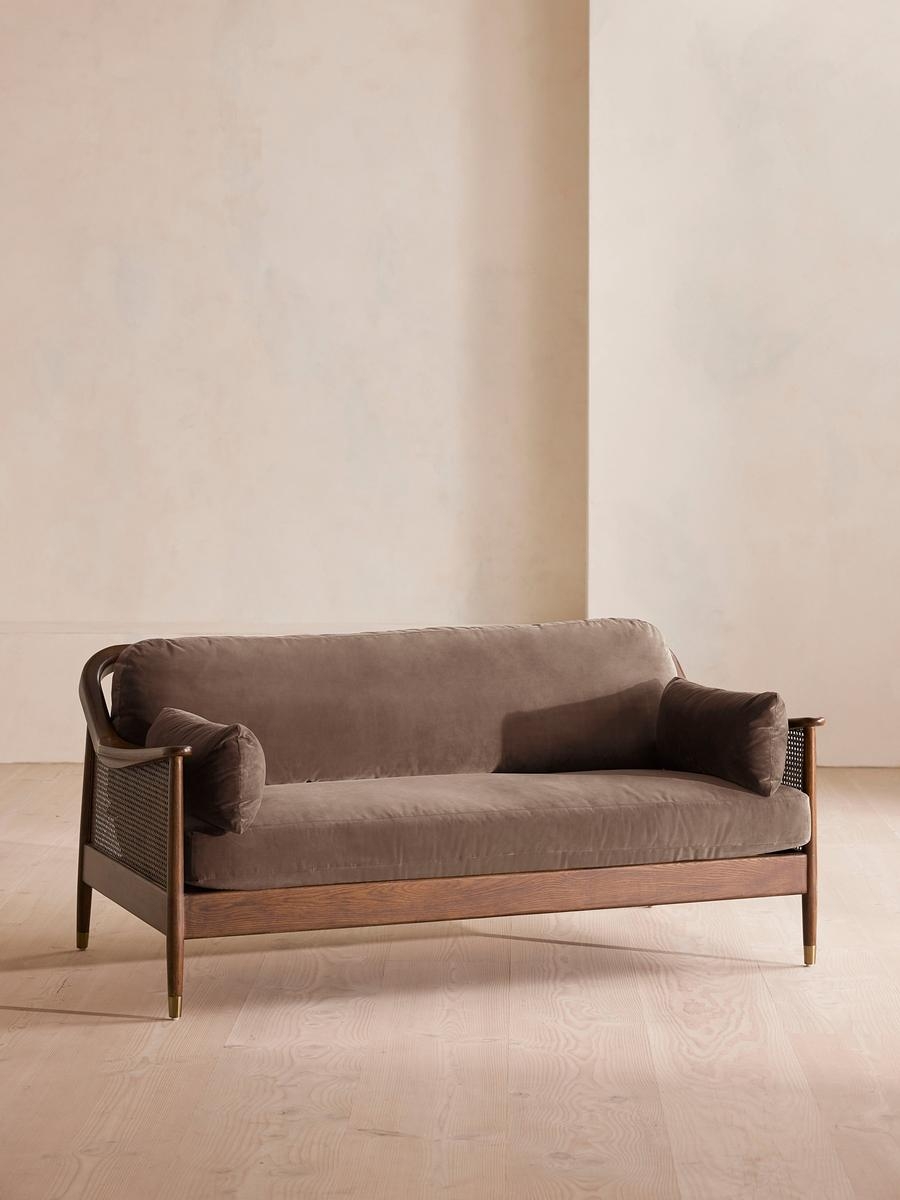 Atlanta Three Seater Sofa, Velvet, Taupe, US - Image 0