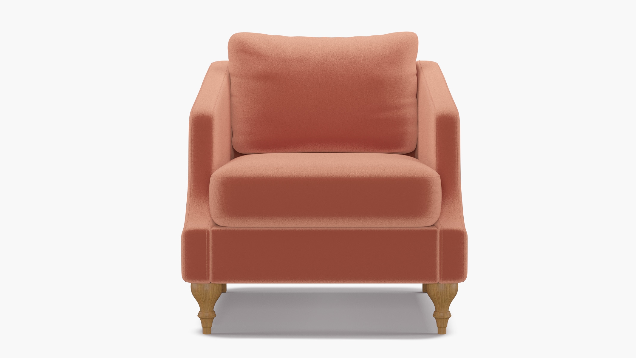 Slope Arm Chair, Coral Performance Velvet, Natural Turned Wood Leg - Image 0