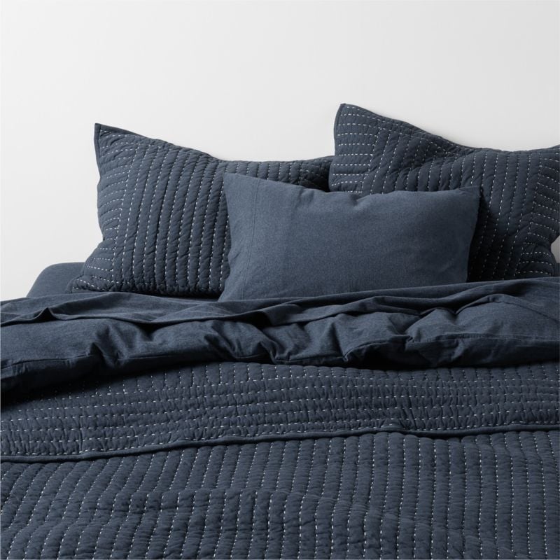 Cozysoft Organic Jersey Midnight Navy King Quilted Bed Pillow Sham - Image 3