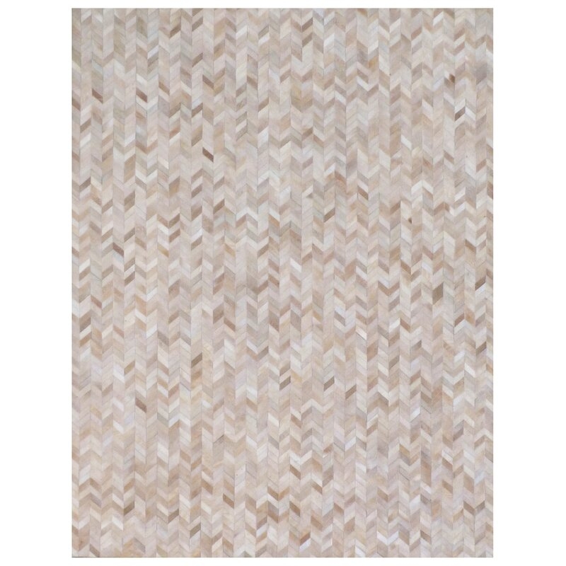EXQUISITE RUGS Mosaic Leather Chevron Hand-Stitched Light Beige Area Rug - Image 0