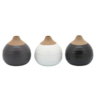 3 Piece Oberle Black/White Ceramic Table Vase Set - Image 0