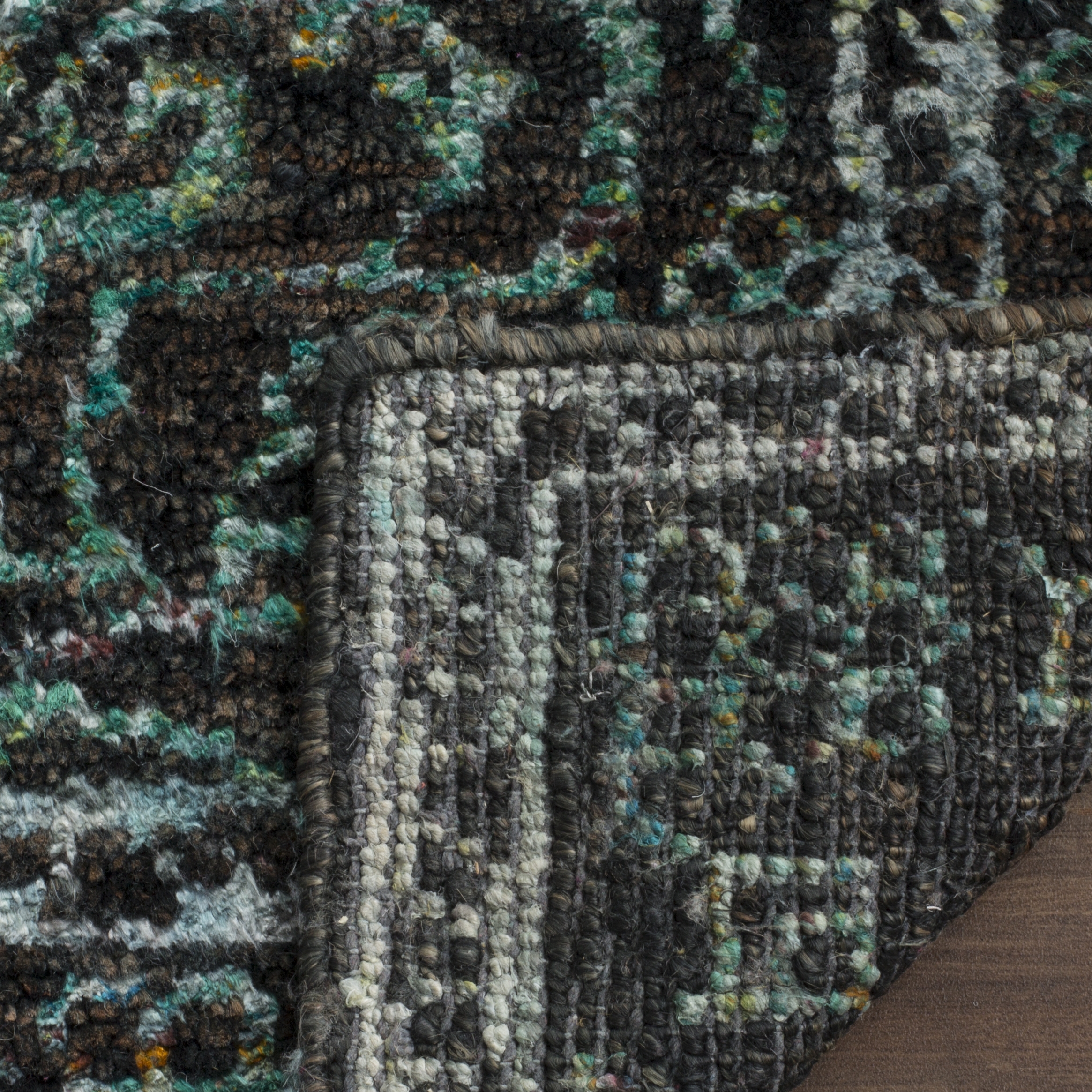 Arlo Home Hand Knotted Area Rug, TGR602A, Chocolate/Aqua,  4' X 6' - Image 3