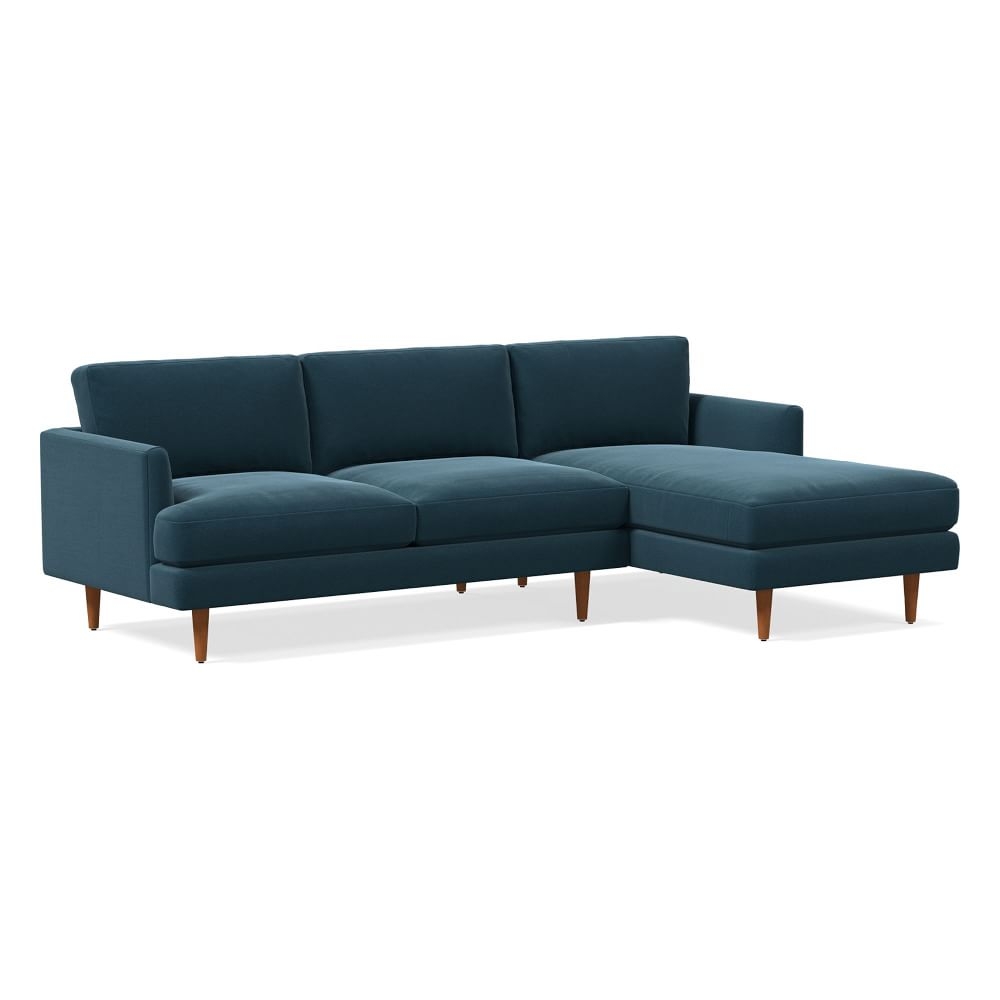 Haven Loft 99" Right 2-Piece Chaise Sectional, Performance Velvet, Petrol, Pecan - Image 0