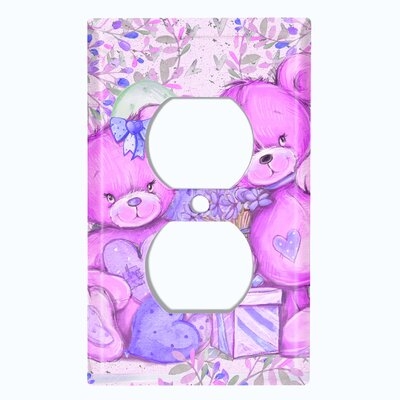 Metal Light Switch Plate Outlet Cover (Teddy Bears Birthday Love Hearts Present Pink - Single Duplex) - Image 0
