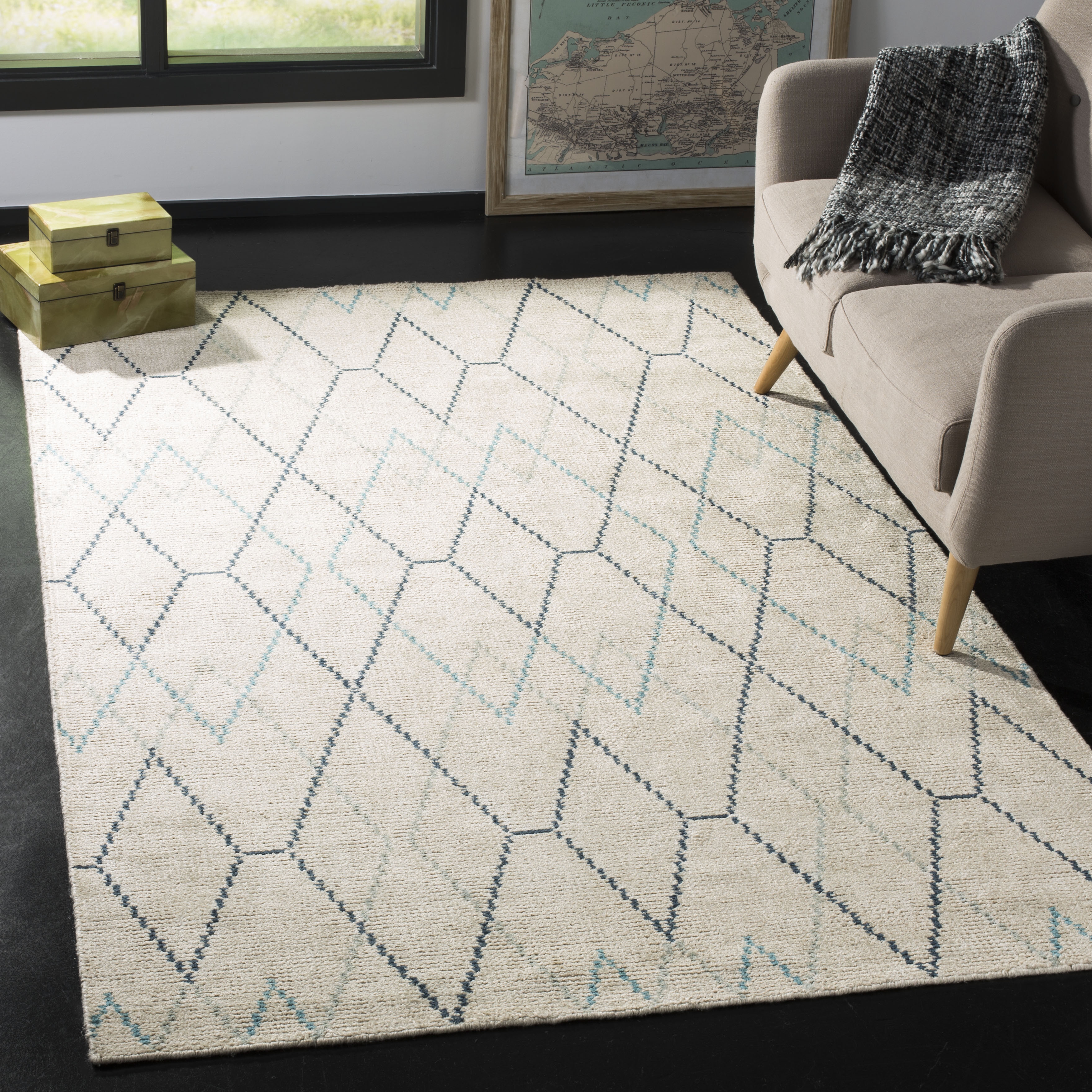 Arlo Home Hand Knotted Area Rug, STW903A, Ivory/Blue,  8' X 10' - Image 1