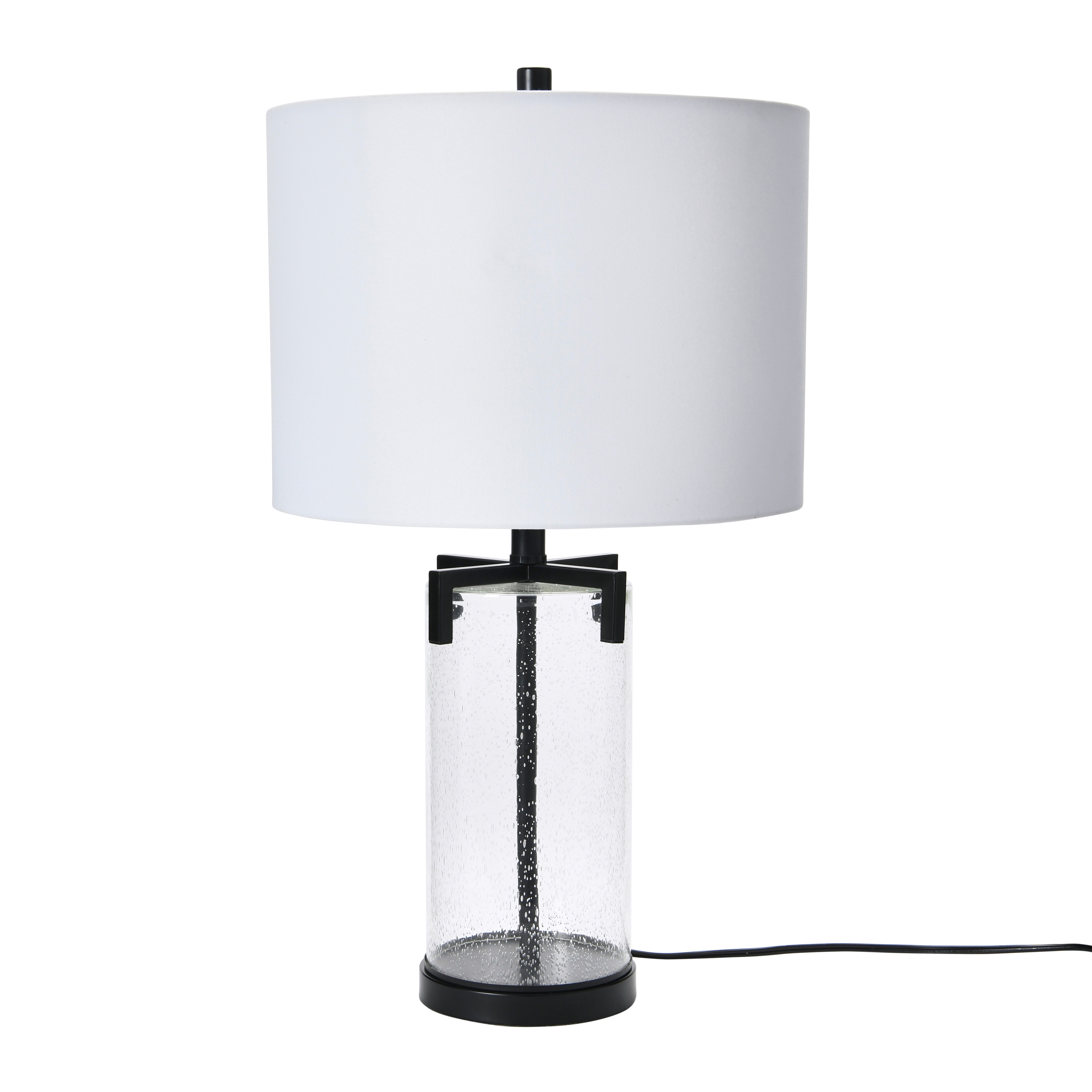 Glass & Black Bedside Accent Lamp with White Linen Shade - Image 0