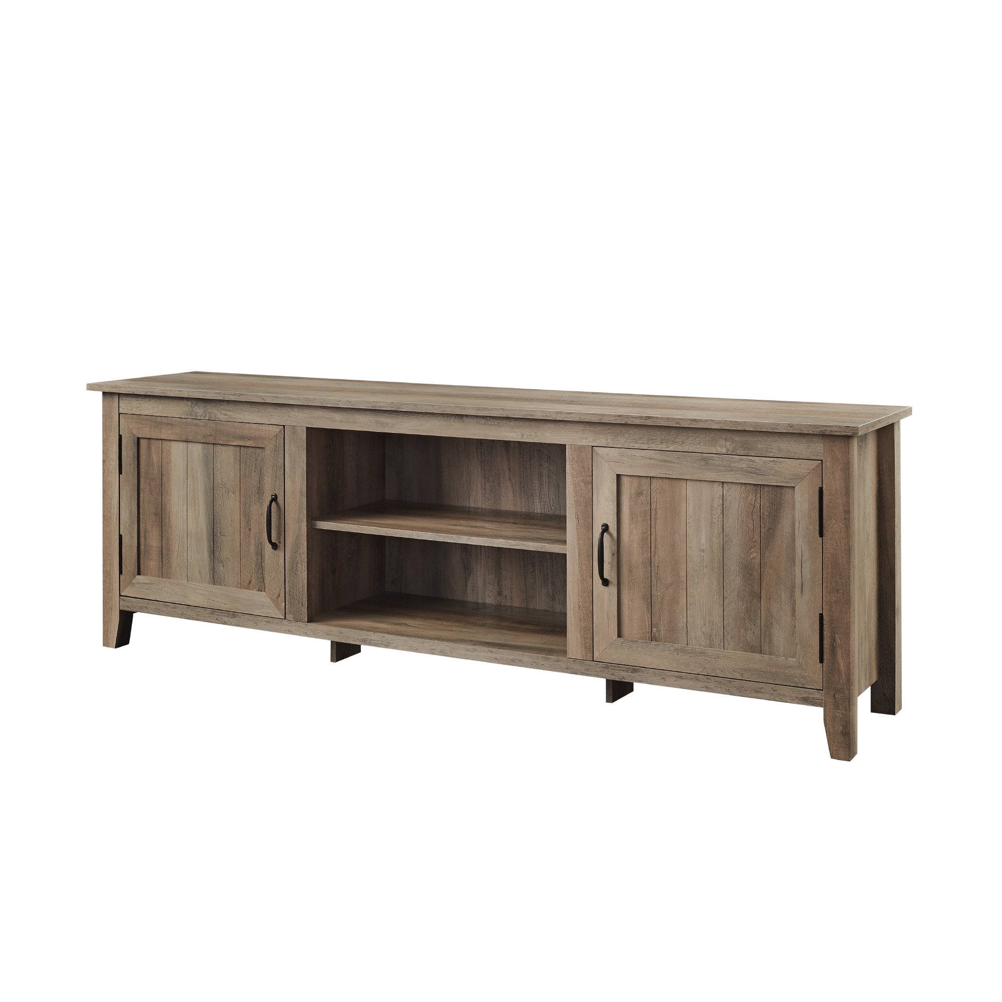 70" Modern Farmhouse Simple Grooved Door Wood TV Stand - Grey Wash  - Image 2