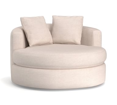Balboa Upholstered Swivel Armchair, Standard Cushions, Sunbrella(R) Performance Boss Herringbone Pebble - Image 0