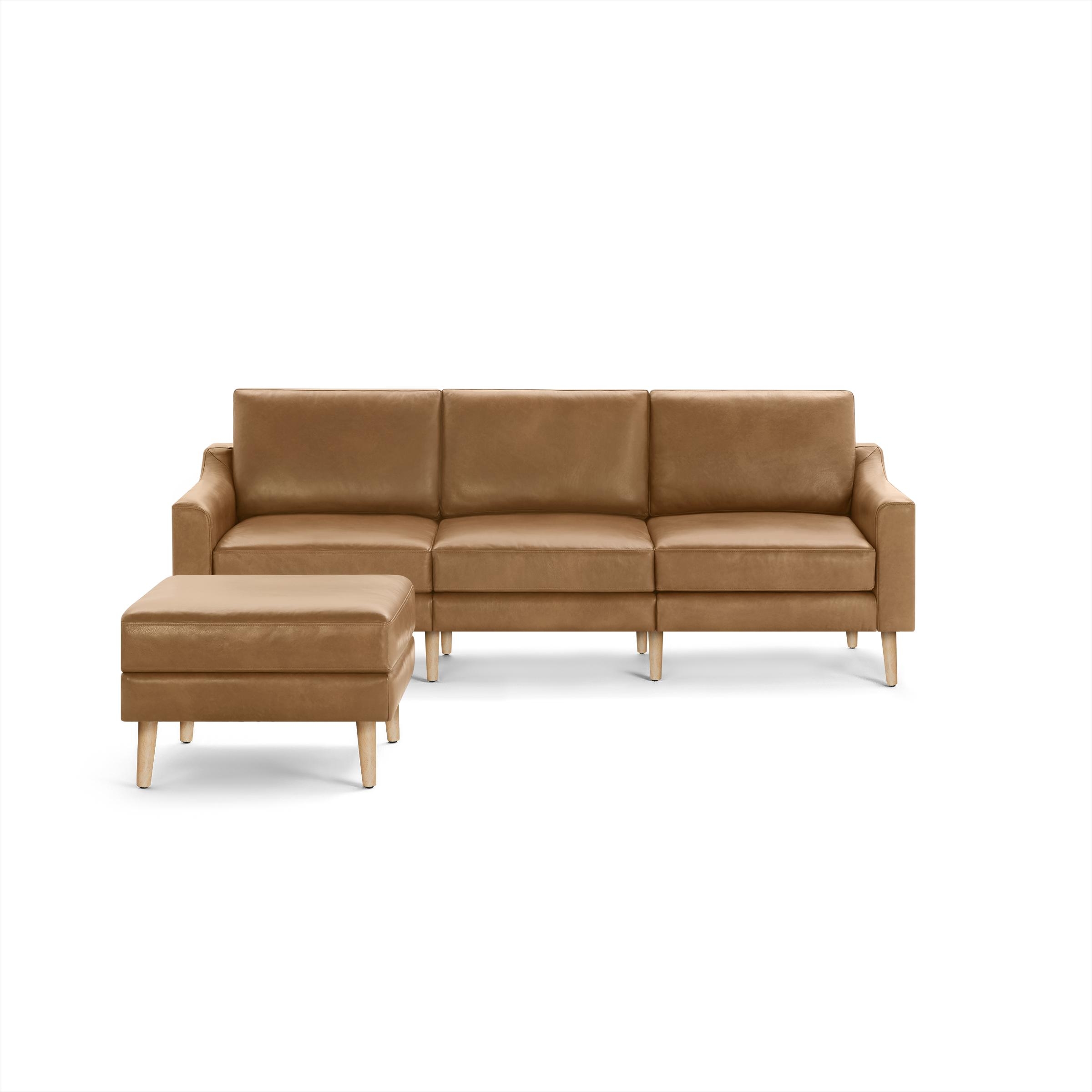 Burrow Nomad Leather Sofa and Ottoman, Leg Finish: OakLegs - Image 0