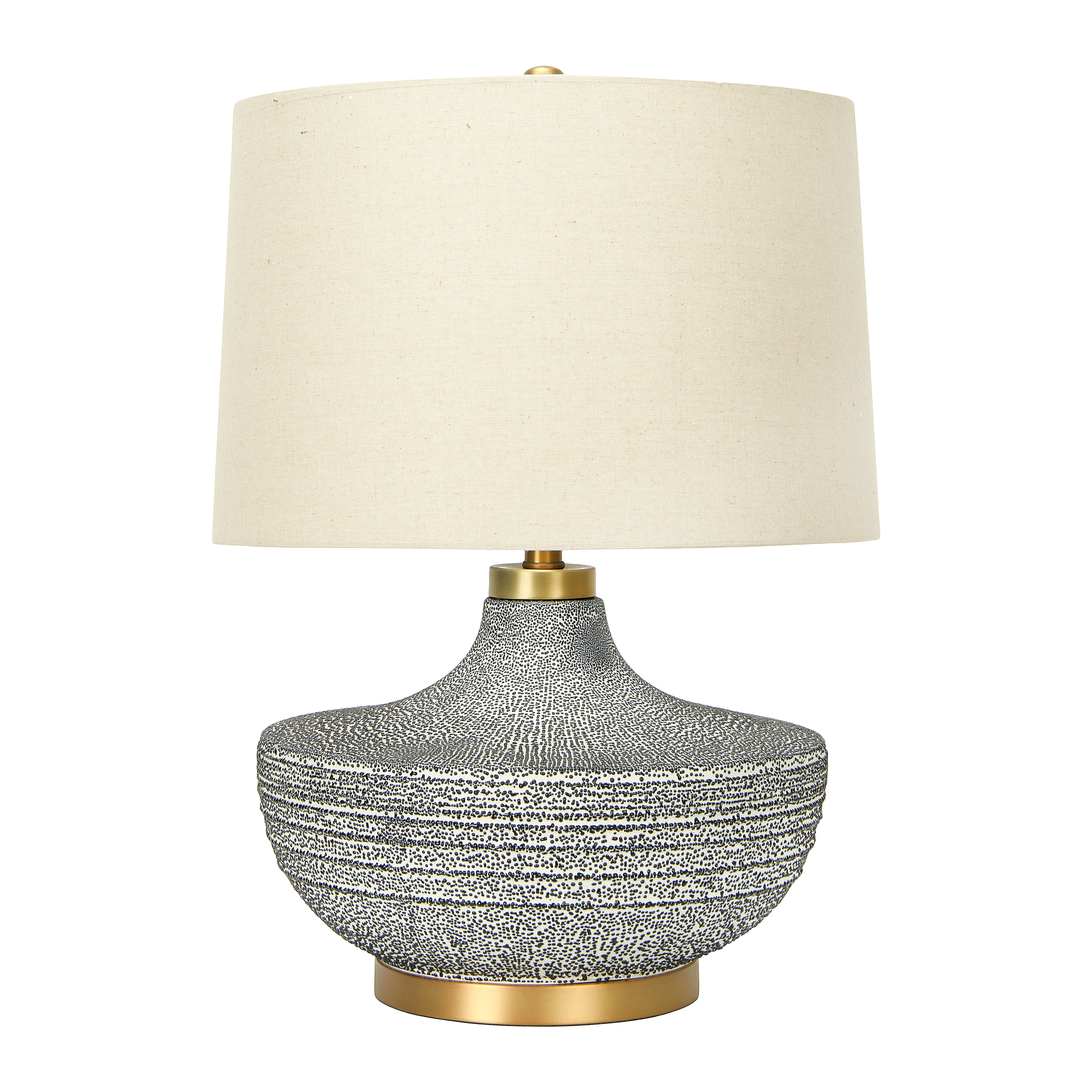 Textured Blue Glaze Ceramic Table Lamp with Natural Linen Shade - Image 0
