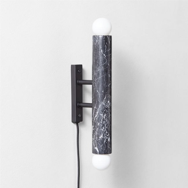 Tubular Black Marble Plug-In Sconce - Image 0